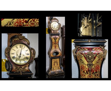 Impressive Reproduction French Ormolu Mounted Louis XVIth Style Shaped Longcase Clock, after Andre Boulle; the brass eight da