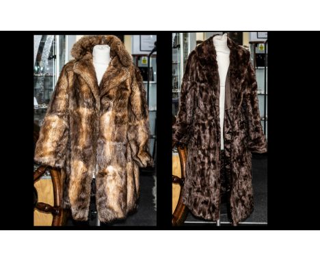 Full Length Dark Brown Mink Coat fully lined in brown sateen fabric, with two slit pockets, collar and reveres, and turn back