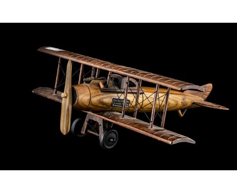 Wooden Model of a 1914 - 18 RFC Biplane, made to scale; 15 inches (37.5cms) long x 15 inches (37.5cms) wide x 6 inches (15cms