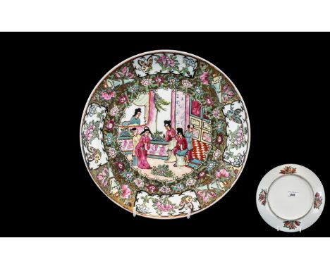 Chinese Canton Decorated Plate, painted with the Mandarin Pattern, highlighted in gilt; also decorated to the reverse