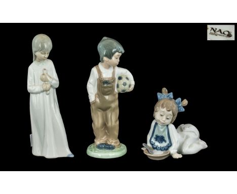 Nao by Lladro Trio of Porcelain Figures - Various Figures and Heights. All In 1st Quality and Mint Condition. Tallest Figure 