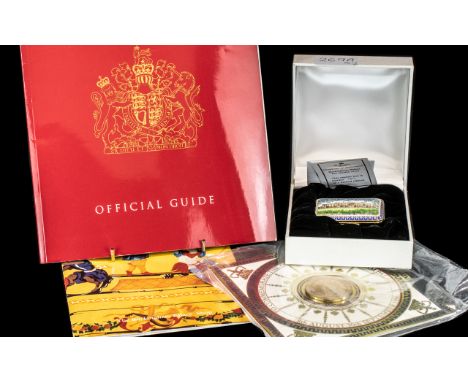 Buckingham Palace Interest - A Limited Edition Enamel Box, the hinged lid showing an image of Buckingham Palace, in fitted bo