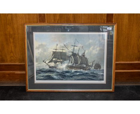 Ship Interest - Limited Edition Signed Print by K Jepson, depicting a galleon in rough seas.  Pencil signed.  Framed and moun
