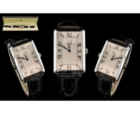 Gents Dunhill Manual Wind Wristwatch, Silvered Dial With Arabic Numerals, 42 x 26mm Stainless Steel Rectangular Case, Numbere