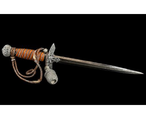 Third Reich German Airforce (Luftwaffe) Officer's Dress Dagger, Housed in hammered scabbard with two hanging strap rings and 