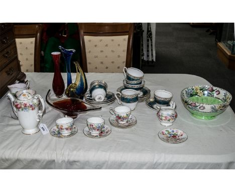 Quantity of Porcelain &amp; Glass Items, comprising a Maling Bowl No.6524 in lustre green with a floral design, a Paragon Tea