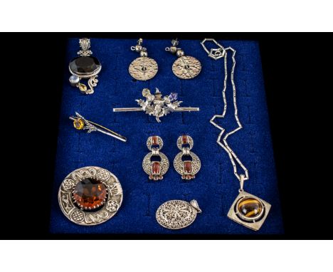 A Fine Collection of Sterling Silver Stone Set Jewellery. Features a Scottish Large Citrine Set, Celtic Design Sterling Silve