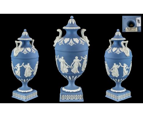 Wedgwood - Superb Quality Collectors Item Ltd and Numbered Edition Blue and White Jasper Twin Handle Urn Shaped Lidded Vase, 