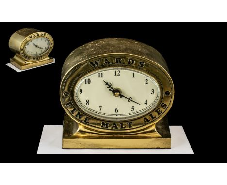 Advertising Feature - Display Wards - Fine Malt Ales Brass Cased Counter Display Clock. Height 5.5 Inches - 13.75 cms &amp; W