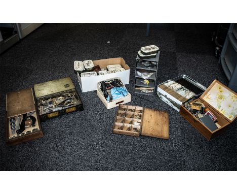 A Box Containing A Quantity of Watch Parts and Repairing Related Items, to include straps, part movements, screws, part watch