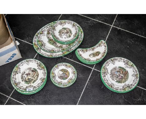 Spode 'Byron' Part Dinner Service comprising:  a large serving plate, a medium serving plate,  a square serving plate, 5 bowl