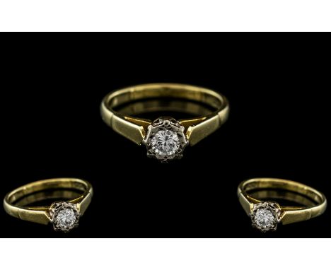18ct Gold Attractive Single Stone Diamond Ring, marked 18ct to interior of shank; the round brilliant cut diamond of good col