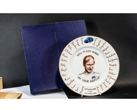 Crown Staffordshire China Bobby Charlton Plate In Bone China to Commemorate His 100th English Cap, 19th April 1958 - 21st Apr