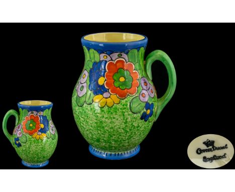 Crown Ducal Charlotte Rhead Superb Hand Painted Stylish Enamel 1930's Jug, Floral Pattern, Decorated In Painted Enamels of Vi