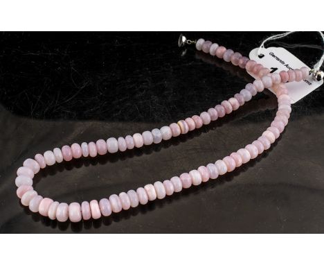 Pink Opal Necklace, 200+cts, mined in Peru, slightly graduated rondelle shape beads of natural pink opal, strung and fastenin