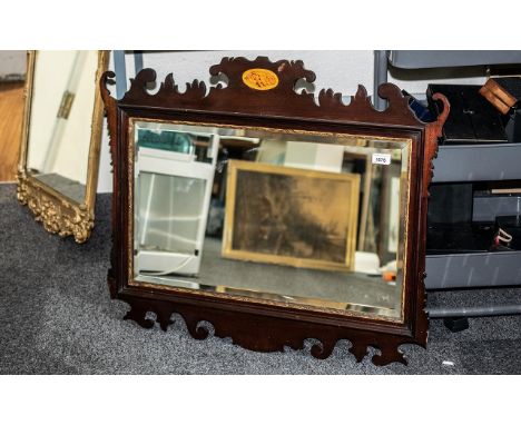 Georgian Mirror with Scroll Decoration and inlay to the top, making a beautiful border to house the glass; 30.5 inches x 27.5