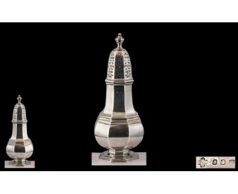 George V Splendid Sterling Silver Sugar Castor of Large Proportions with Flame Finial. Hallmark Sheffield 1914, Maker J &amp;