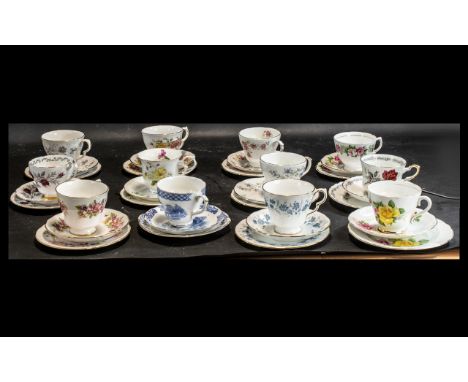 Large Collection of Cups &amp; Saucers. Includes Colclough - Rhapsody In Blue, Spring Field - Blue Flowers, Duchess - Tranqui