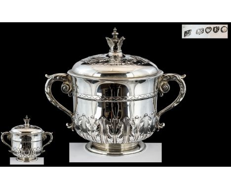 Victorian Period - Queen Anne Style Superb Quality and Large Sterling Silver Lidded Porringer Cup of Wonderful Proportions, W