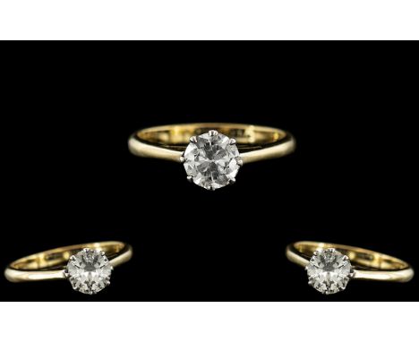 18ct Gold and Platinum Single Stone Diamond Set Ring. Marked 18ct and Platinum to Interior of Shank. Round Brilliant Cut Diam