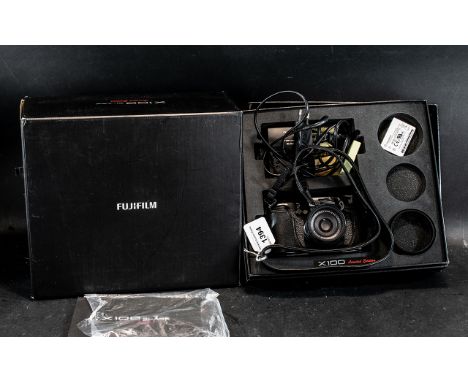 FujiFilm FX-X 100B-EG X 100 Black Camera, limited edition, complete in box with leather carrying case and instruction manual,