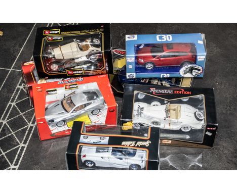 A Collection of Boxed Die Cast Model Cars, to include Premier Collection BMW, Burago Aston Martin, Premiere Edition Mercedes-