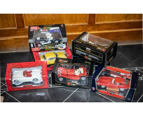 A Collection of Die Cast Boxed Model Cars to include Mira 1955 Buick, Burago Porsche 1961 Cabriolet, Burago Jaguar 'E' Type, 