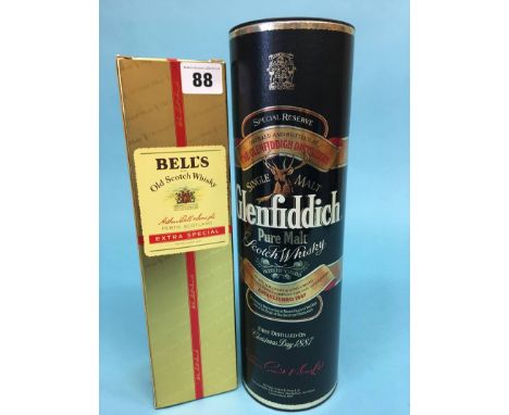 A bottle of Bells Scotch Whiskey, 75cl and a bottle of Glenfiddich Single Malt, 1 litre (2)