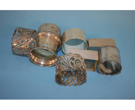 Two pairs of silver napkin ring holders and four silver napkin rings 6.9 oz/ 215 grams