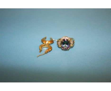 A 9ct gold dress ring, total weight 4.6 grams and a pair of 14ct gold earrings, stamped 14ct, weight 4.7 grams