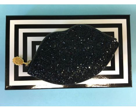 Black leather and glitter 'Cupids Bow' wallet from Lulu Guinness, with box