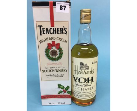 A bottle of Harrods V.O.H. Special Blend Scotch Whiskey, 75cl and a Teachers Highland Cream, 70cl