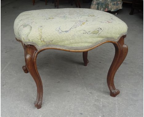 A Victorian mahogany Dressing Stool with tapestry covered top on cabriole supports.  