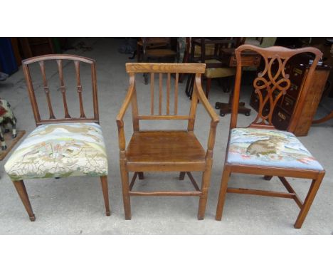 A 19th Century elm Country elbow Chair with rail back, panel seat and square supports, a Chippendale design mahogany frame di