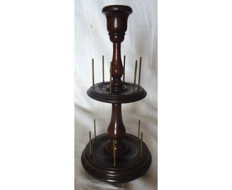 A Victorian treen Bobbin Stand and Candlestick.  10" (26cms) high.