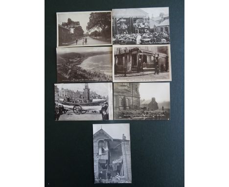 Seven Postcards of Scarborough including First World War damage.