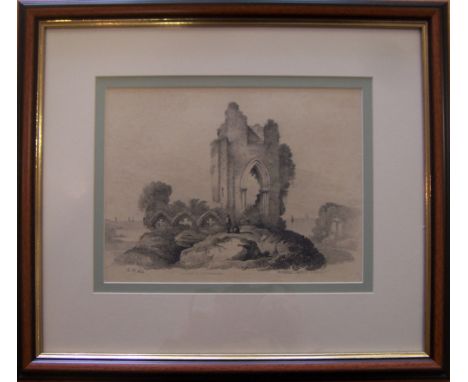 GEORGE NICHOLSON (1787-1878); 'Whitby Abbey, Yorkshire' Lithograph.  7 1/2" (18cms) x 10" (25cms).