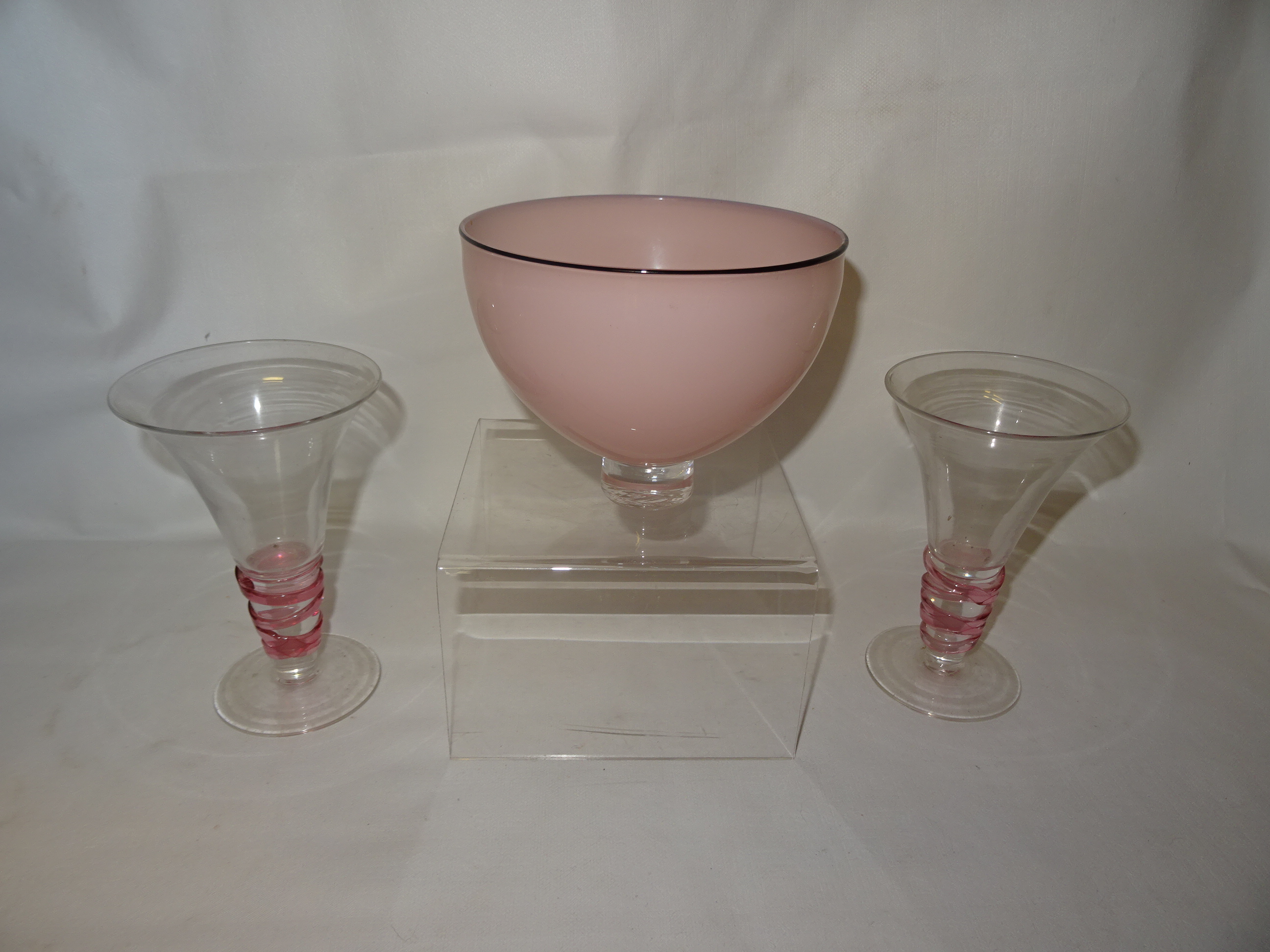 A pair of Gillies Jones Rosedale glass Wine Glasses with spiral