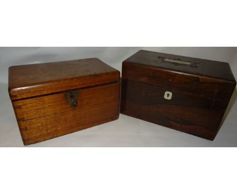 A Victorian rosewood oblong Box, the hinged cover inscribed 'Envelopes' in mother of pearl and one other box.