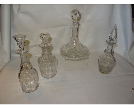 A glass Ships Decanter and three other various glass decanters.