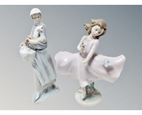 A Lladro figure of a lady with chicken, further Lladro figure 6412 (2) 