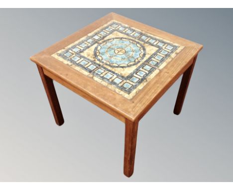 A Danish tiled teak lamp table width 52 cm