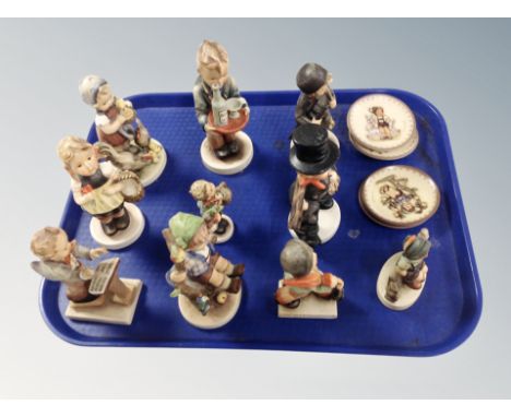 Ten Goebel figures and four similar dishes 