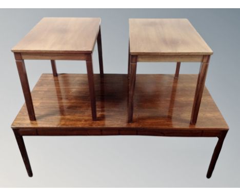 A pair of Danish teak lamp tables together with further rectangular coffee table 