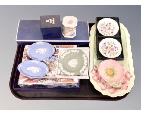 A Carlton ware oblong dish, three pieces of Wedgwood Jasperware, Royal Doulton millenium candlestick, Royal Worcester Imari g