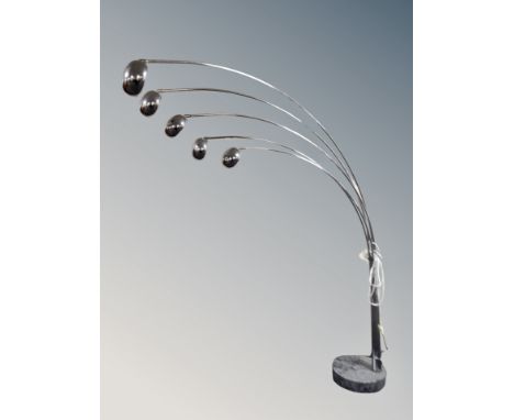 A contemporary chrome five branch floor lamp 