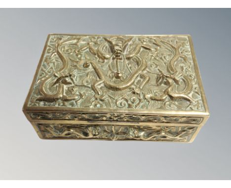 A Chinese ornate brass trinket box 