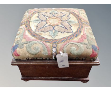 A child's commode stool with embroidered top 