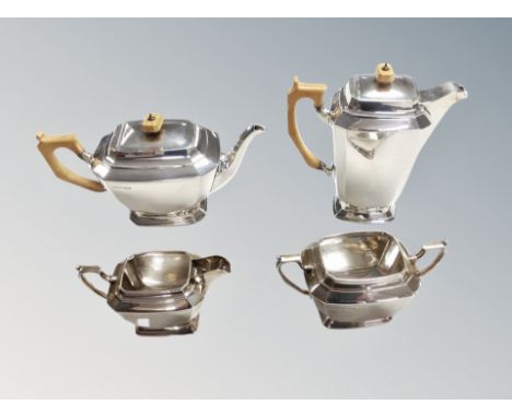 An Art Deco silver four piece tea service, Joseph Rodgers and Sons, Sheffield 1938 CONDITION REPORT: 1857g gross. This lot ca