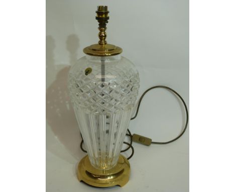 Waterford cut glass crystal lamp with metal fittings, the glass 40cm high